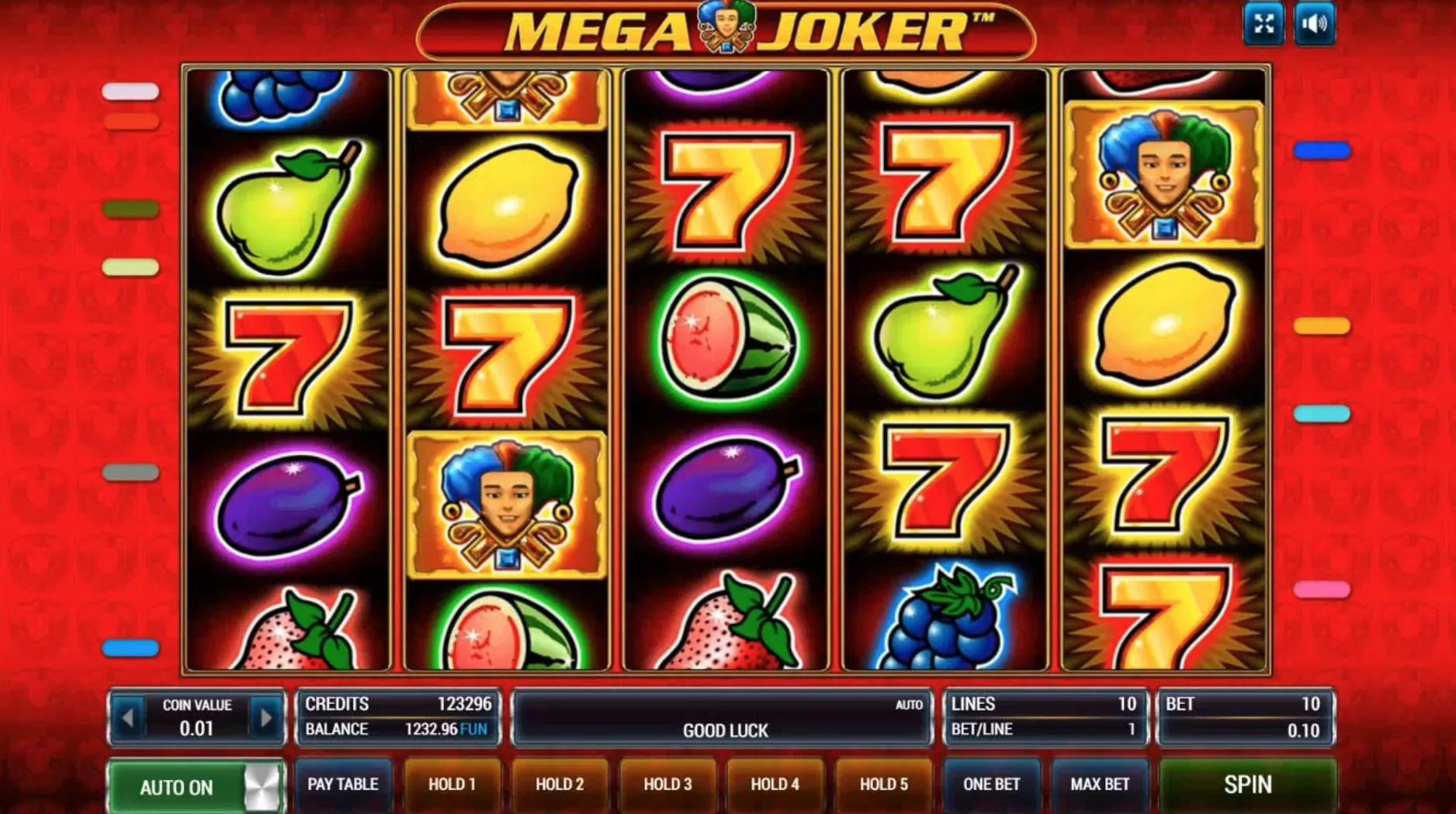 Pantalla principal de Mega Joker Mega Joker tablero